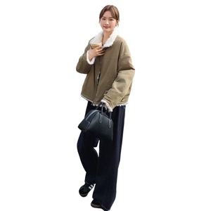 短款派克服女冬季新款韩版休闲时尚拉链仿羊羔毛内里加厚外套夹克图片
