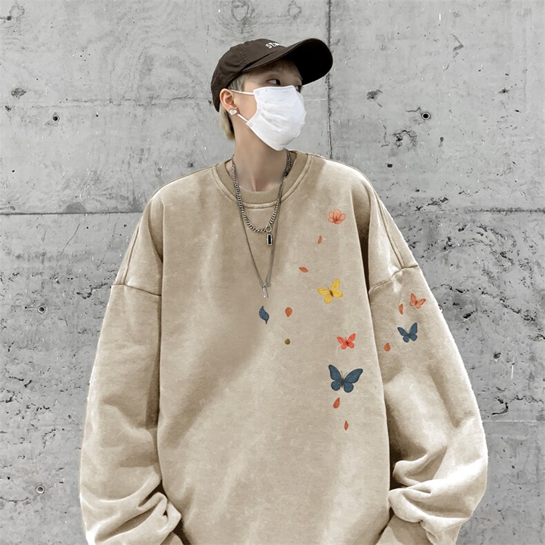 美式潮牌重磅水洗做旧圆领卫衣力推大码男XZ517A-BK5556-P58,男装卫衣,星座517A