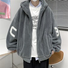 秋冬字母潮流宽松羊羔毛外套新款羊羔绒连帽毛绒棉服W5517-P60，男装棉衣，星座512-2
