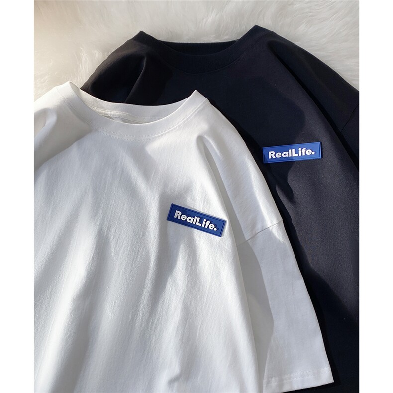 EQ241*硅胶标纯棉短袖T恤男女学院风情侣装夏季暖光平铺图，男装T恤，电商C306-1