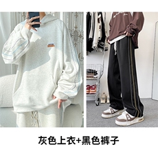 灰色上衣+黑色裤子
