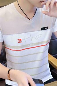 款5027短袖t恤男夏季新款韩版v领条纹纯棉体恤潮流个性半袖图片