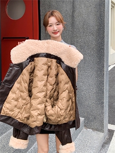 御姐风PU皮羽绒服女2025冬季新款羊羔毛8066-P380-K265图片