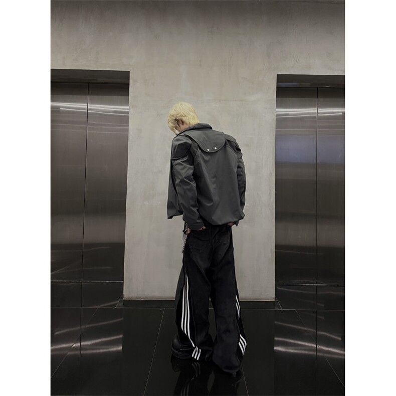 新款拉链拼接三条杠阔腿宽松百搭牛仔裤X1002-1-NZ2325P75控98,男装牛仔裤,星座1002-1