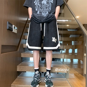 XZ616夏季新款麂皮绒R星发泡短裤休闲裤TY819P45控58,格纹大衣搭配什么围巾图片