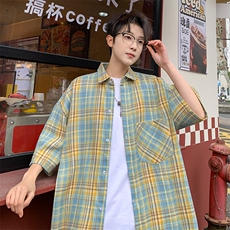 短袖衬衫男夏季新款磨毛格子衬衣DX711-特批25无差价，男装衬衫，星座214-3