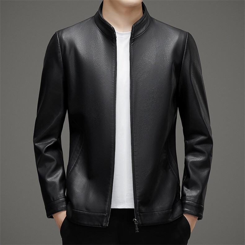 皮衣男休闲时尚春秋款中老年爸爸皮夹克男外套修身帅气上衣，男装皮衣，电商B212（原钱塘6029）