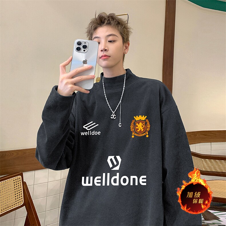 一件过冬重磅保暖针织衫德绒加绒加厚卫衣半高领打底长袖T恤DR90,男装T恤,电商A486