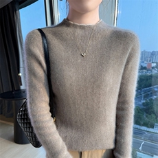 2025时尚百搭简约一线花边领针织衫，女装针织衫/毛衣，美轩羊绒