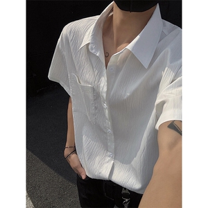 特批P30无差价夏季肌理感翻领宽松五分袖衬衫港风外套男CD5481图片