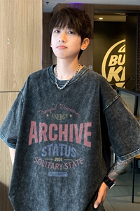 ！2025夏季新款男士水洗纯棉短袖T恤潮牌半袖XT155P35图片