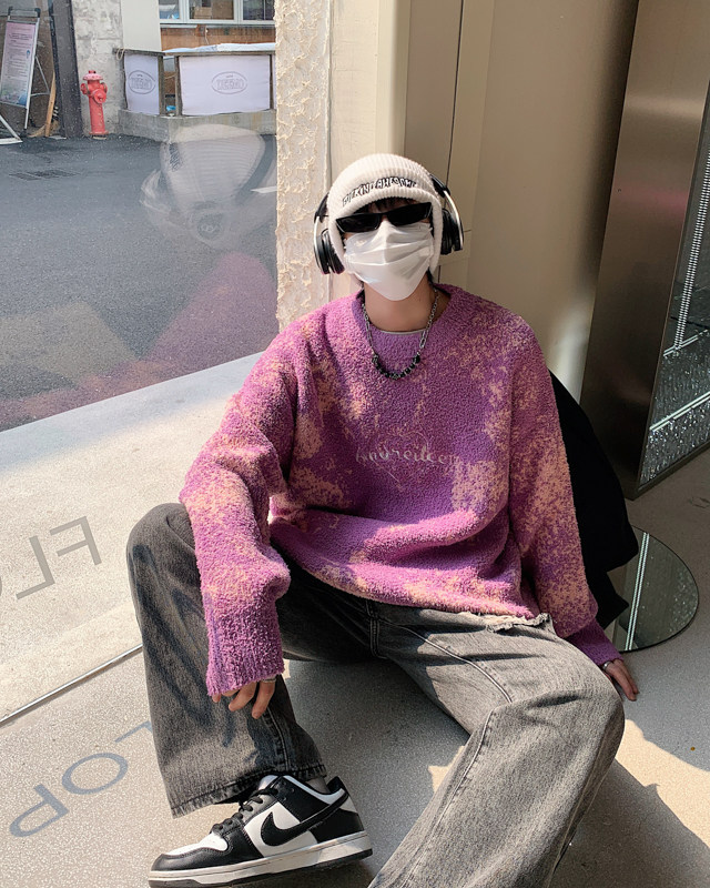 XZ301B-JB2510-P68复古做旧针织衫美式街头潮牌套头毛衣,男装针织衫/毛衣,星座301B
