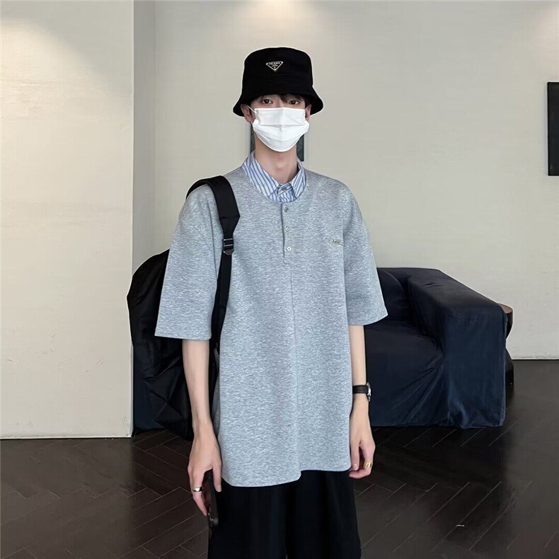 D6807-特P45条纹翻领拼接假两件POLO衫潮牌半袖T恤-网图现货,男装T恤,星座603-2