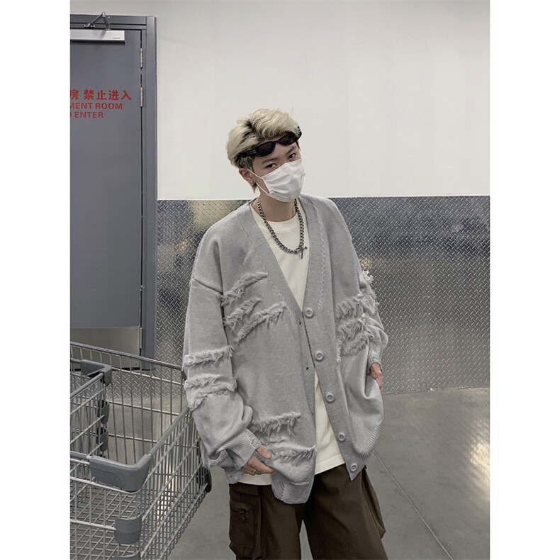 港风美式潮牌小众磨毛开衫V领毛衣针织衫男潮XZ608-M404-P65控88,男装针织衫/毛衣,星座608(原A046)