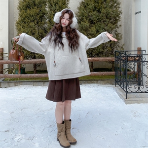 慵懒风套头连帽超好看卫衣女2025年冬季新款韩版减龄显瘦呢子大衣图片