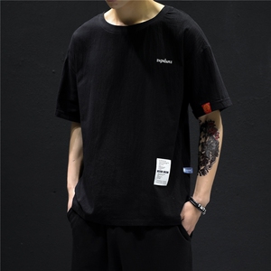 T215男士休闲风棉麻亚麻透气凉爽T潮男装大码胖子高个黑墙风图片