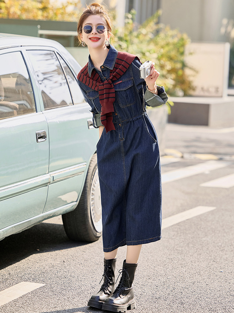 春季超好看披肩牛仔连衣裙长袖女款2025年新款时髦潮流高级感裙子,女装连衣裙,E百度