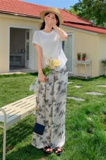 现货！新中式盘扣印花阔腿裤套装两件套2C133-9007-P135-K188，女装套装/套裙，2C133