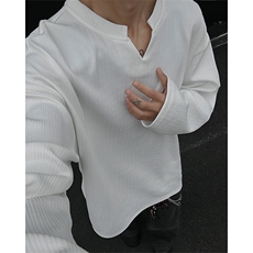 特批P23无差价2025春设计感V领长袖T恤男港风宽松潮流打底衫T5017，男装T恤，电商A001-1