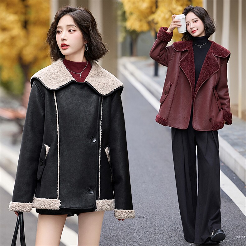 冬天大翻领仿羊羔毛皮毛一体羊羔绒厚外套女秋冬2024新款高级感,女装羊羔毛/颗粒绒,潮流依族
