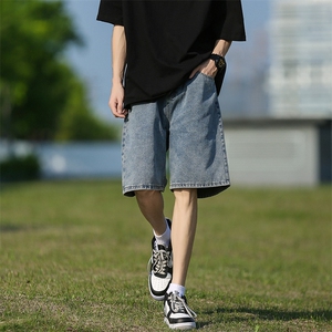 牛仔短裤男夏季美式中裤oversize高街五分裤潮牌复古水洗百搭裤子图片