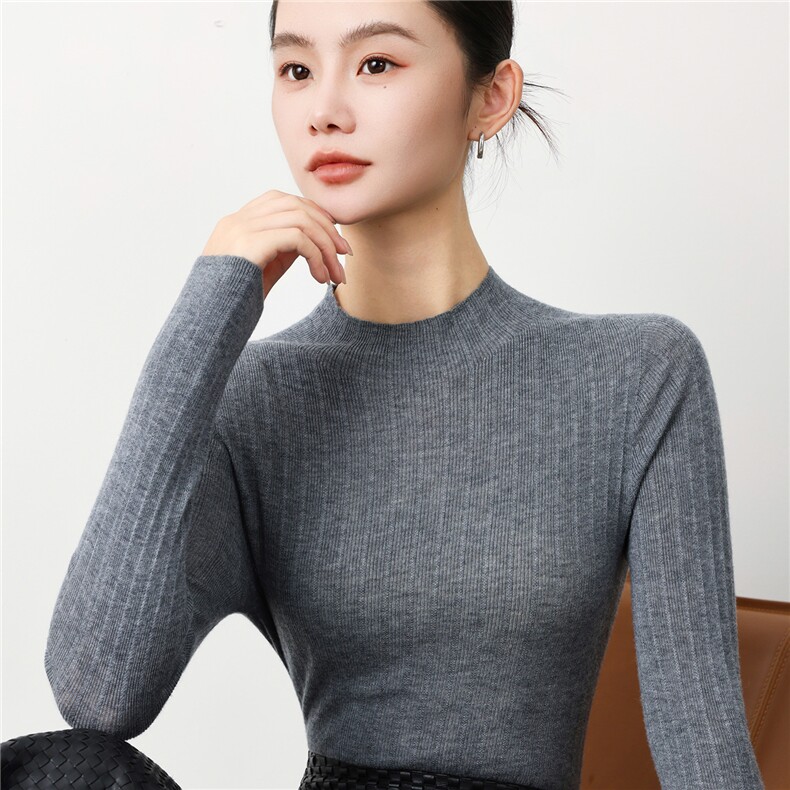 2025年秋季新款十八针一线针织半高领女士羊毛衫时尚休闲通勤百搭,女装羊毛衫,戎洋