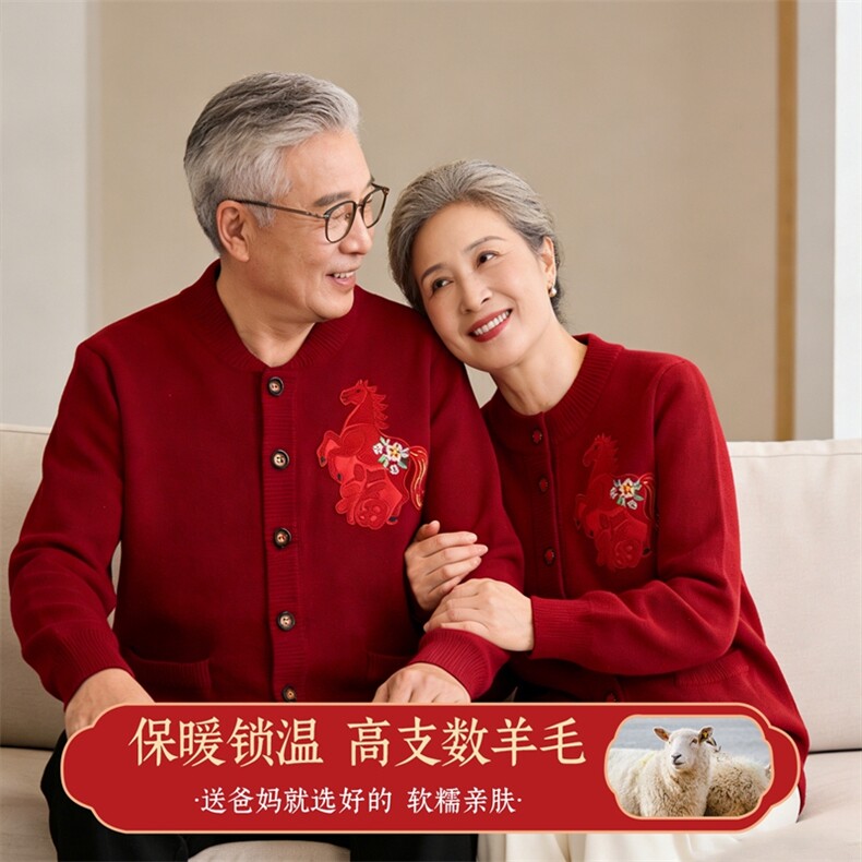 2025时尚百搭通勤简约休闲本命年开衫,女装中老年女装,衣恋羊绒