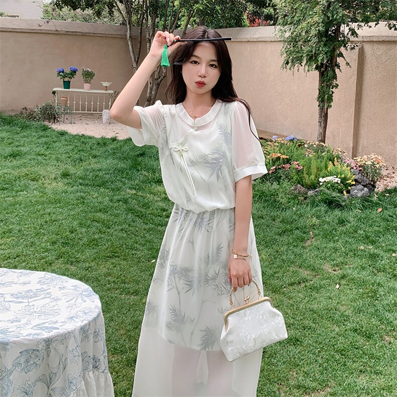 现货！2024夏装新款新中式G风长款连衣裙869-P115-K175，女装连衣裙，简古