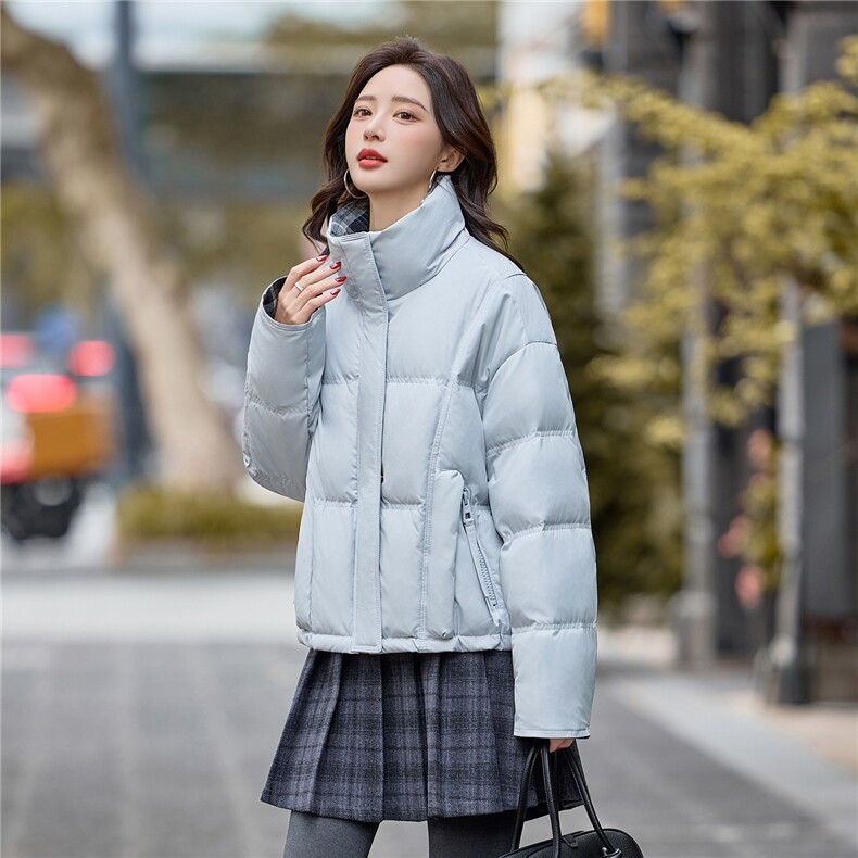 bao款现货2025冬装新款简约时尚格纹拼接立领羽绒服小个子外套,女装羽绒服,难舍钰依