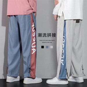 休闲裤男春季宽松直筒阔腿裤高街痞帅ins潮牌拼接运动裤K741-p30图片