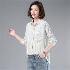 自然舒适长袖衬衫时尚潮流，女装衬衫，小林双子
