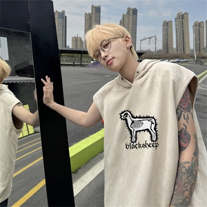 麂皮绒连帽背心坎肩男T恤美式港风JLB450-P30控48图片