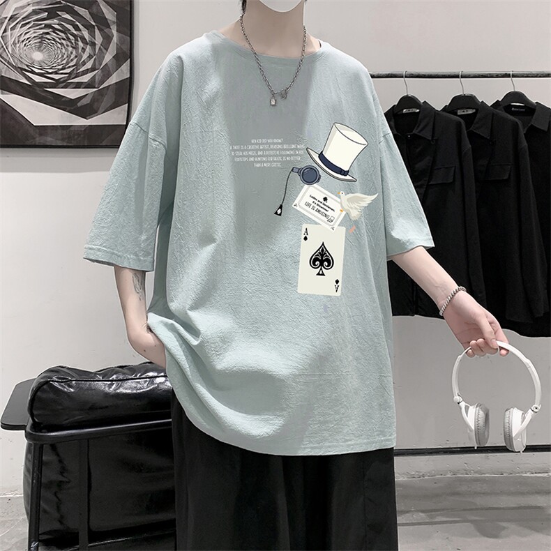 YT26373-P30亚麻短袖t恤男大码五分袖男宽松七分袖大皂风模特,男装T恤,电商A040
