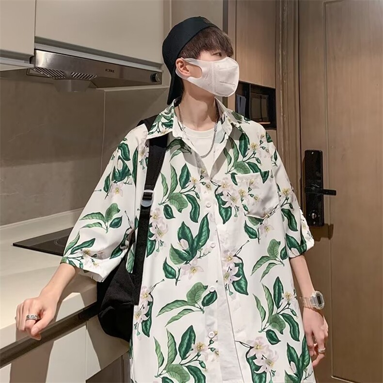 气质潮标准原宿春季衬衫五分袖文艺潮流新款男ins青春流行日系图片