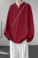 现货T10163-特P26控48新款V领纹理感港风打底长袖大码T恤男，男装T恤，电商A059