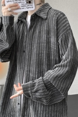 8XL-M鱼骨纹小香风衬衫男生春秋衬衣宽松慵懒垂感外套CS29009P45，男装衬衫，电商B312