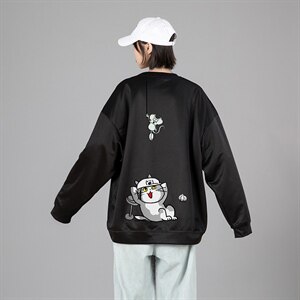 2021秋新蒙马特日系大码男潮宽松港风猫老鼠印花卫衣W5053-P28图片
