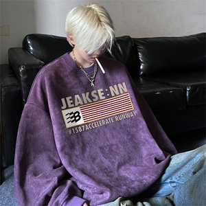 秋季新款大码圆领麂皮绒圆领卫衣男美式印花JK23471特批36控68图片