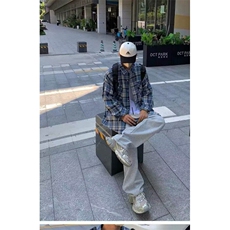 蓝色美式格纹衬衫男格子长袖衬衣高级感cleanfit外套C308-P40，男装衬衫，星座1001-1