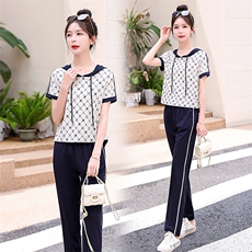 时尚套装女夏季妈妈装2023新款宽松大码夏装小个子休闲两件套现货，女装套装/套裙，一安秀