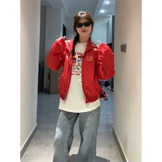 网图有货三条杠红色字母绣花立领外套男女棒球服夹克A906-P63，男装夹克，星座1505