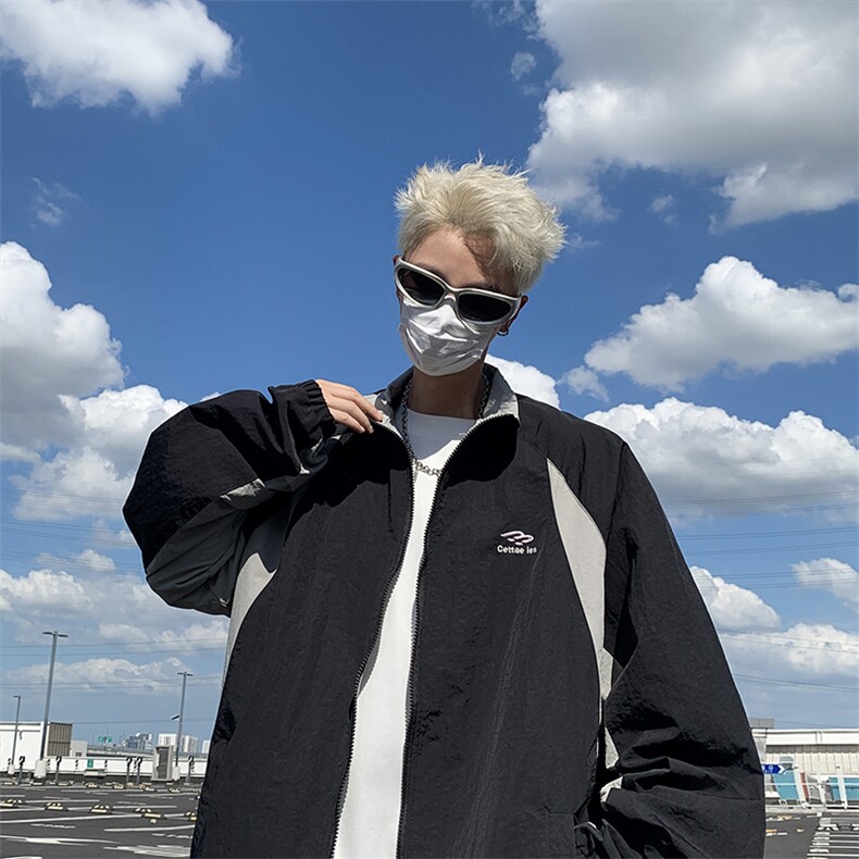 撞色插肩袖运动外套男秋季仿冲锋衣潮牌美式防水夹克,男装夹克,星座410-7