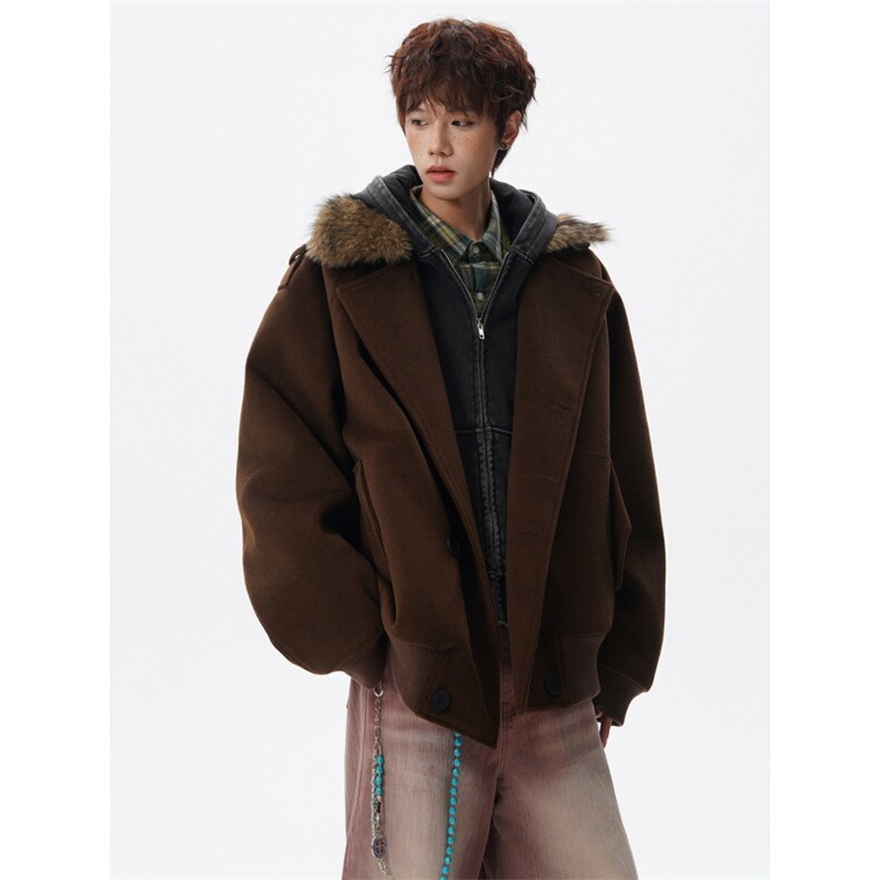 可拆卸毛领秋冬装短款毛呢夹克外套男加棉加厚上衣812-JK28-P128,男装夹克,星座812