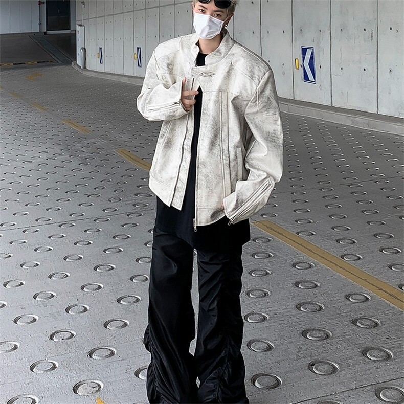立领高级感机车皮衣男春秋短款垫肩夹克Y158-P90,男装夹克,星座1109-3