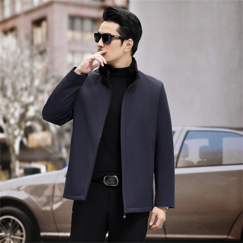 高端可脱卸内胆中年水貂派克服大衣冬季男中老年水貂领派克服外套图片