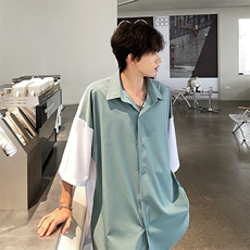 夏季禁欲风短剧拼接男士撞色短衬衫A071-C12-P35，男装衬衫，电商A071