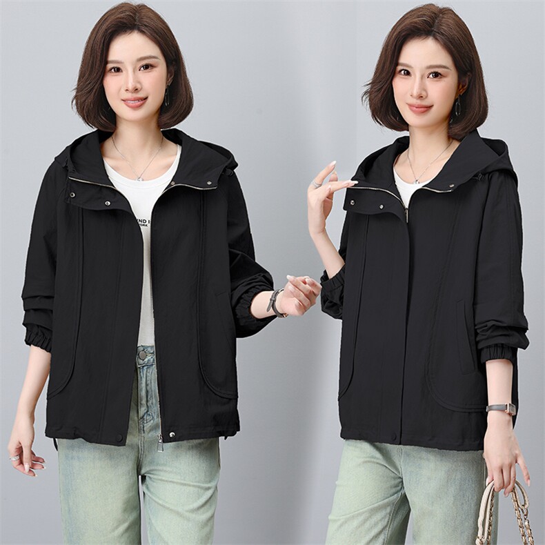 妈妈春秋季外套时尚休闲中年女上衣2025年新款派克服薄款短款风衣,女装风衣,江忆布依