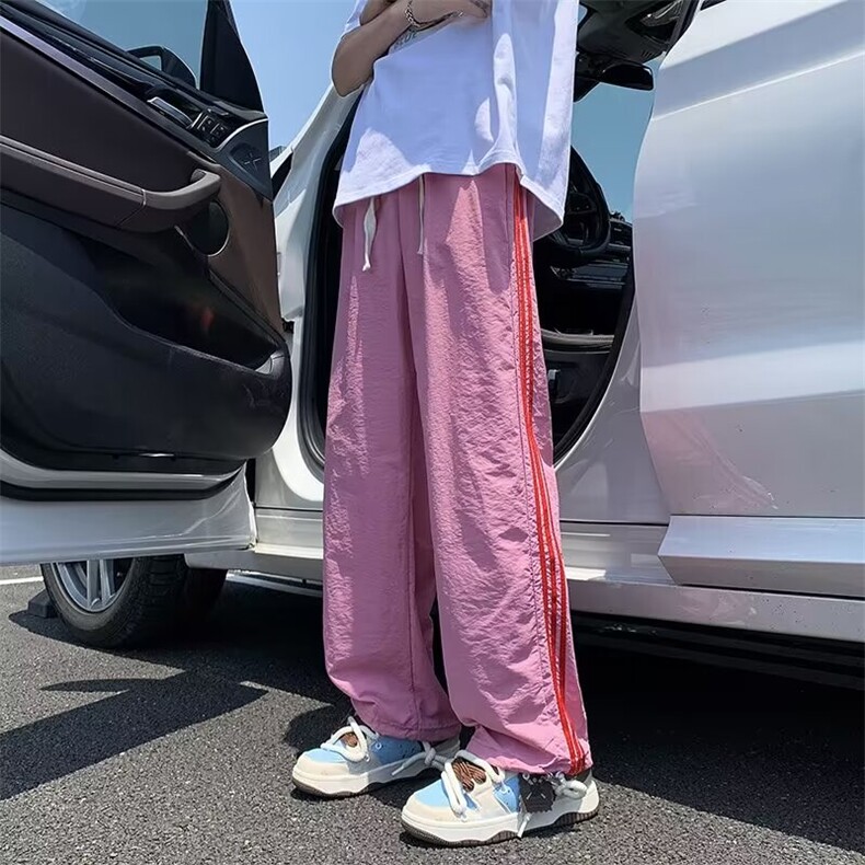W268-P40三条杠裤子夏款美式复古侧边条纹运动裤三道杠工装裤,男装工装外套,星座911-1