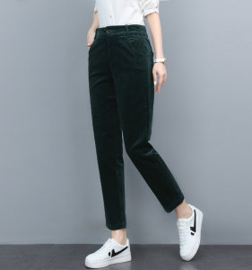 灯芯绒阔腿裤女高腰垂感2024年新款秋季宽松显瘦百搭直筒长裤,女装休闲裤,涵誉