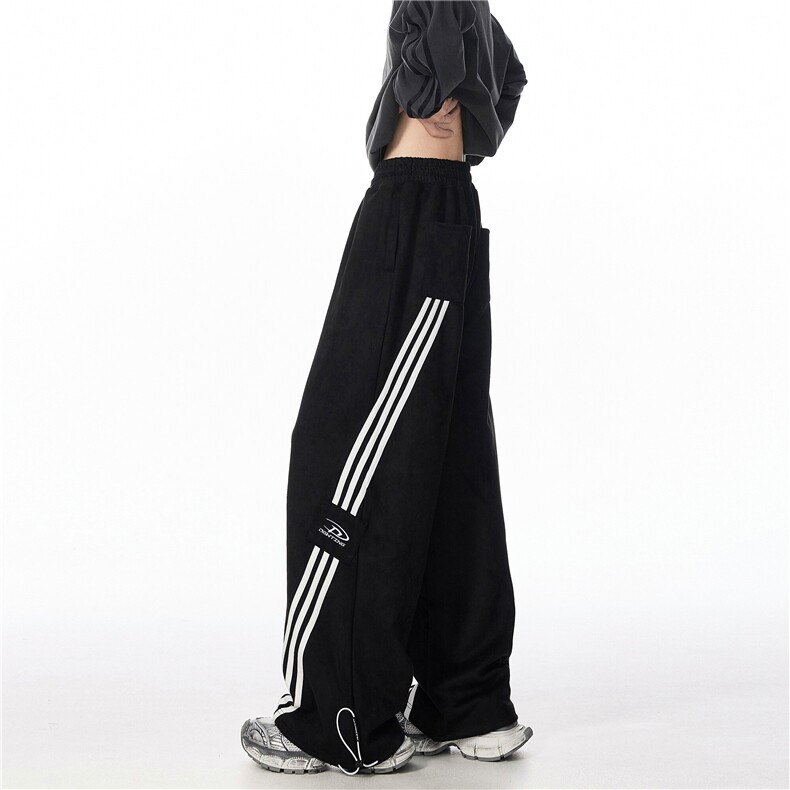 wassuphappy条纹休闲裤男款春秋夏季潮牌美式三条杠直筒阔腿裤子,男装休闲裤,星座607-1
